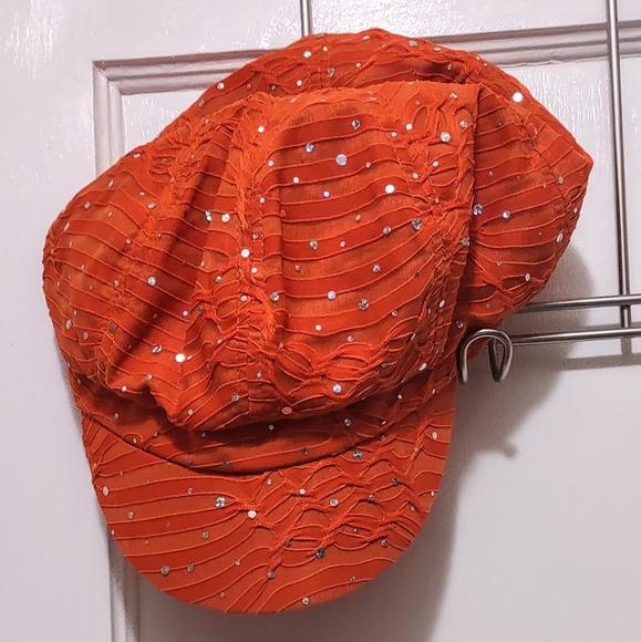 Newsboy style Sequins Orange Baseball Cap - Picture 5 of 7
